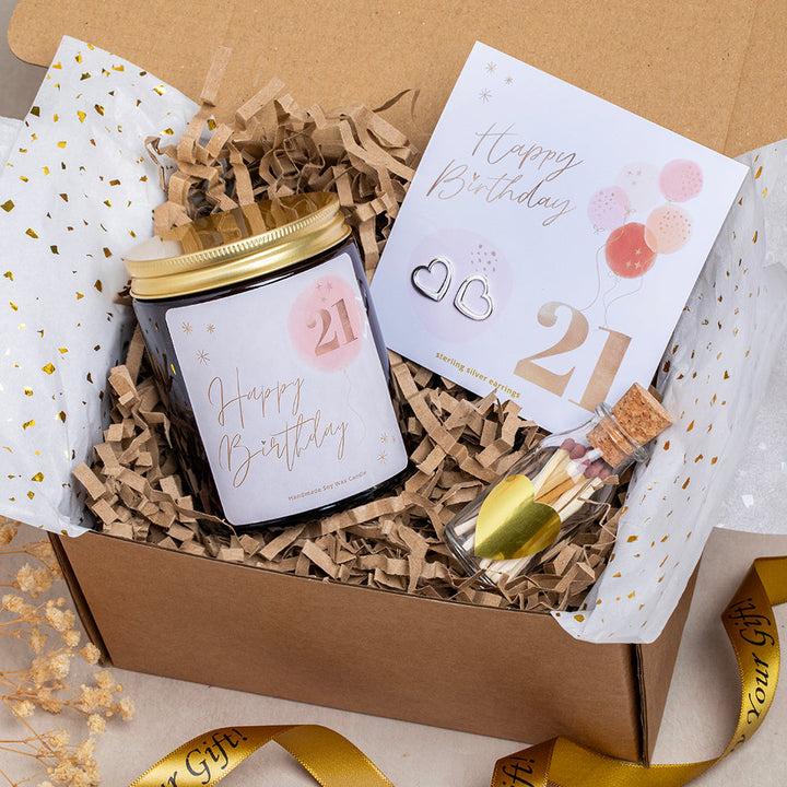 21st Birthday Gift Box with Earrings & Candle