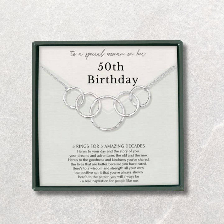 50th Birthday 5 Rings Eternity Linked Circles Necklace