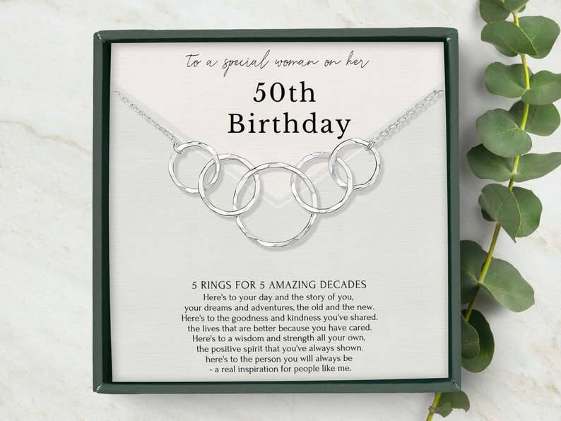 50th Birthday 5 Rings Eternity Linked Circles Necklace