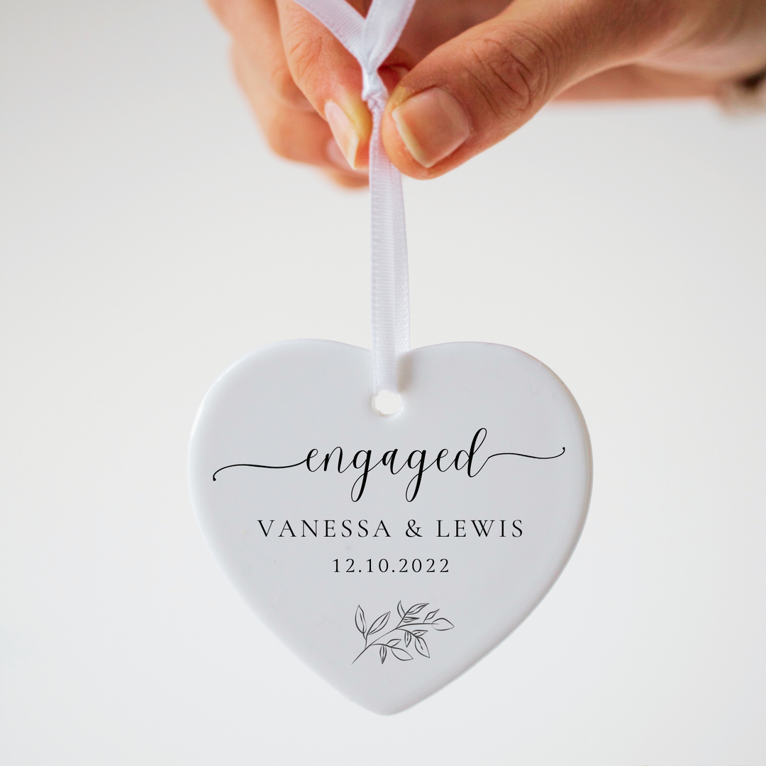 Personalised Engagement Heart Ceramic Hanging Ornament