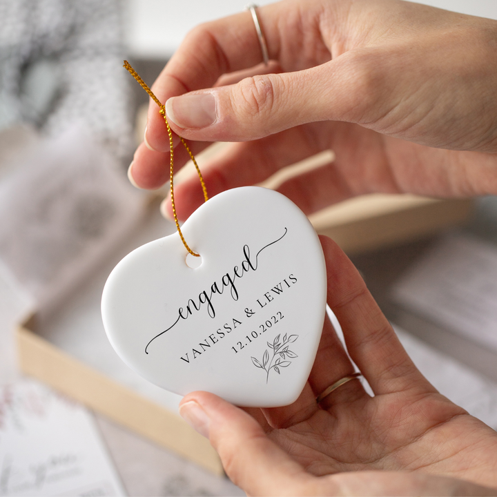 Personalised Engagement Heart Ceramic Hanging Ornament