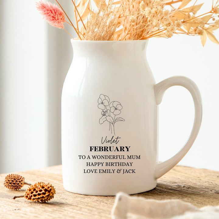 Personalised Birth Flower Vase - February Violet