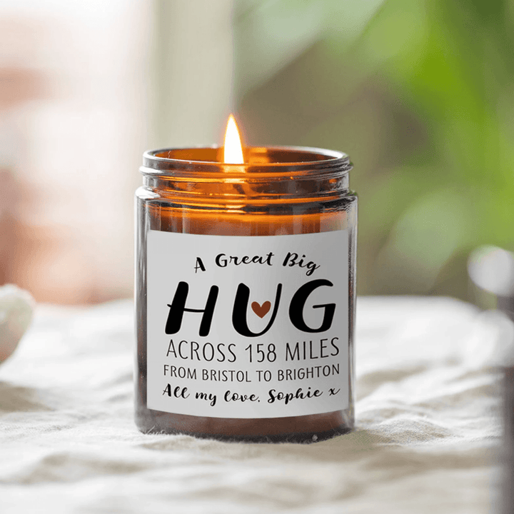 Personalised Hugs Across the Miles Candle