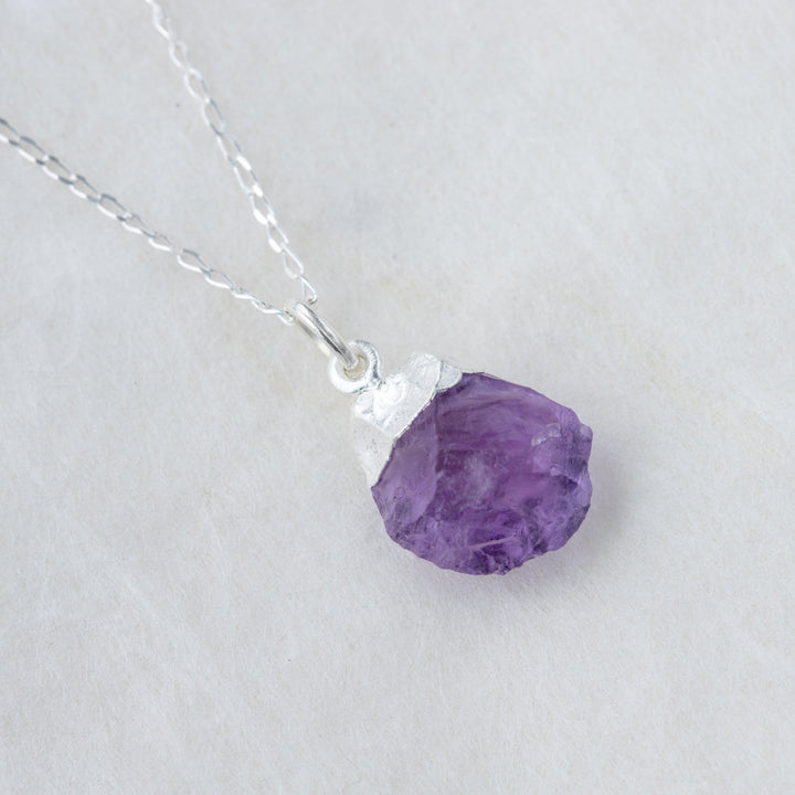 Natural Amethyst Necklace Silver Dipped