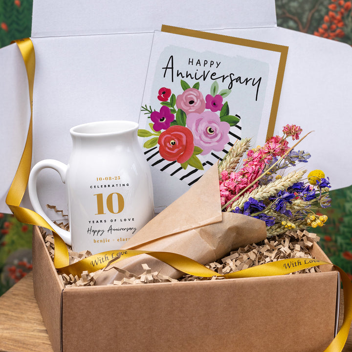 Milestone Anniversary Year Gift Box with Vase and Flowers