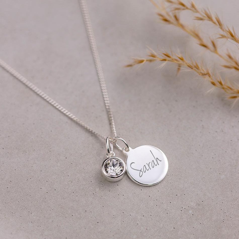 Engraved April Birthstone Necklace