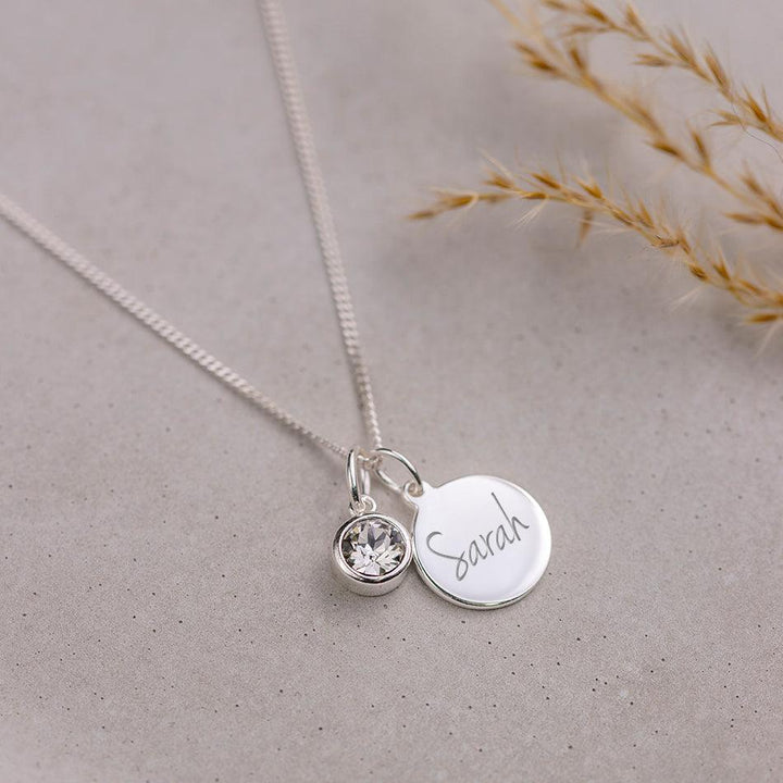 Engraved April Birthstone Necklace