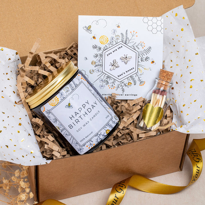 Happy Birthday Gift Box - Bee Earrings & Candle