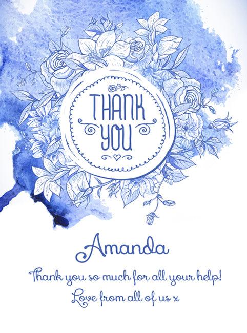 Personalised Vintage Blue Thank You Flowers Wine Gift