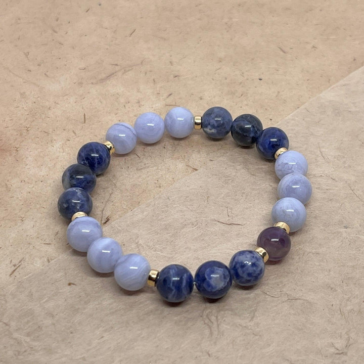 Tranquil Harmony - Sodalite, Blue Lace Agate, and Amethyst Bracelet