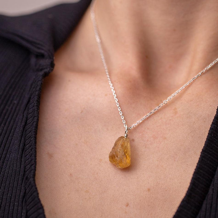 Raw Citrine Necklace with Threaded Pendant