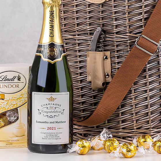 Personalised Champagne and Chocolates Picnic Hamper for Two