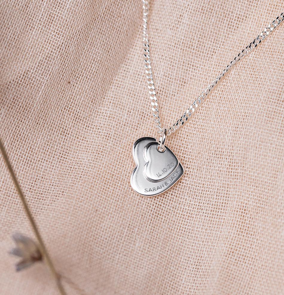 Personalised Sterling Silver Double Heart Pendant