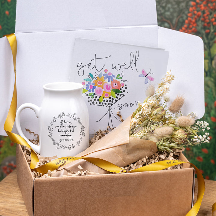 Personalised Get Well Soon Vase & Dried Flowers Gift Box