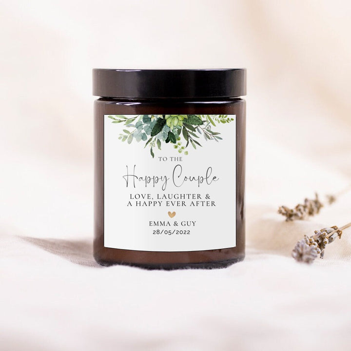 Personalised Candle  for the Happy Couple -  Botanical Theme