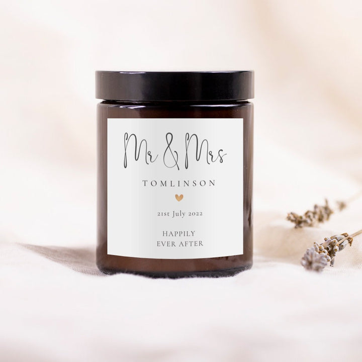 Mr and Mrs Wedding Candle -  Minimalist Gold Heart