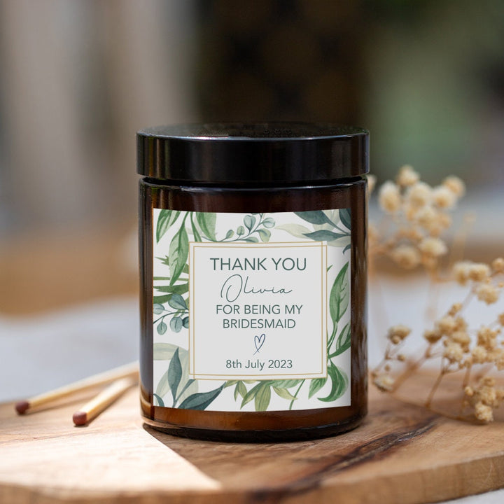 Thank You For Being My Bridesmaid Candle - Green Foliage