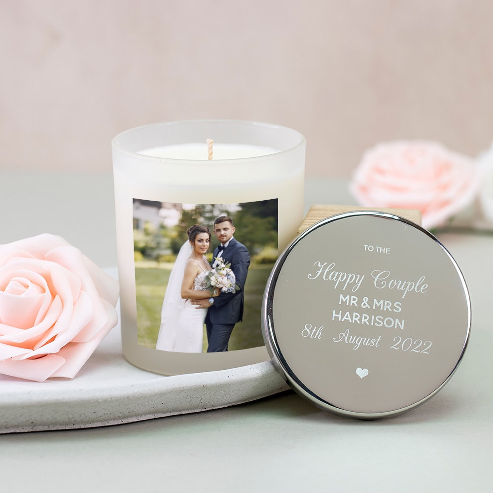 Wedding Candle for the Happy Couple -  Engraved Candle Lid