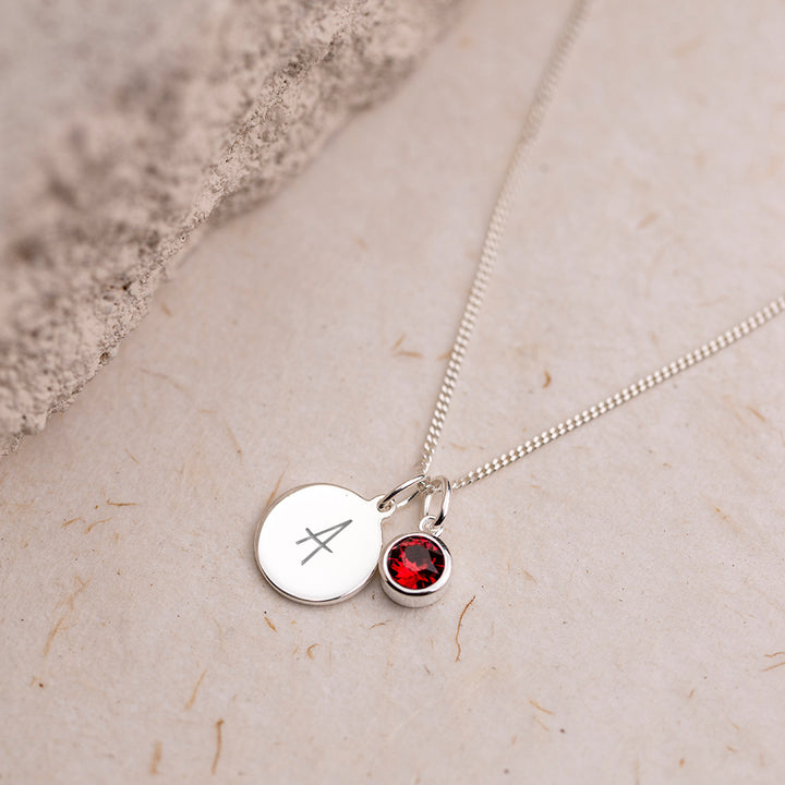 Engraved July Birthstone Necklace