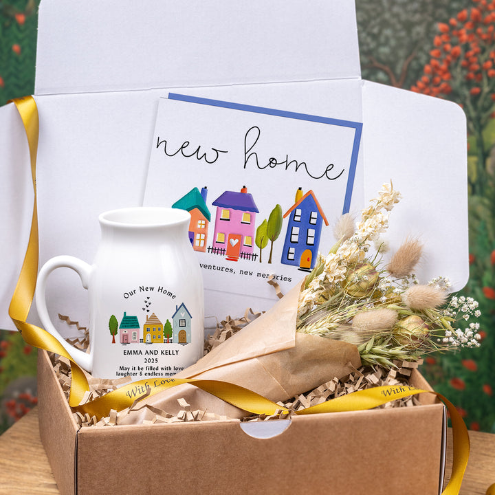 Vase & Dried Flowers Gift Box - Colourful Houses