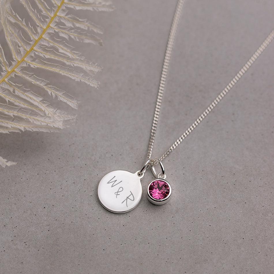 Engraved October Birthstone Necklace