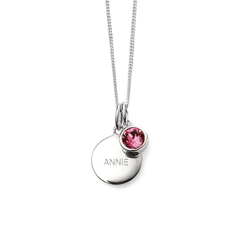 Engraved October Birthstone Necklace