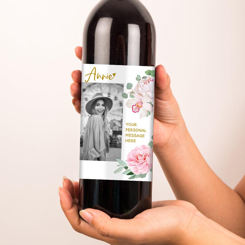 Personalised Photo Peony Wine Gift Set