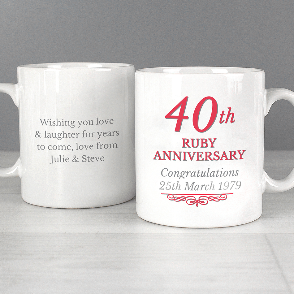 Personalised 40th Ruby Anniversary Mug Set