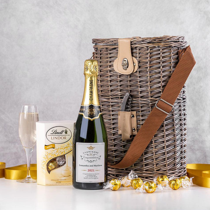 Personalised Champagne and Chocolates Picnic Hamper for Two