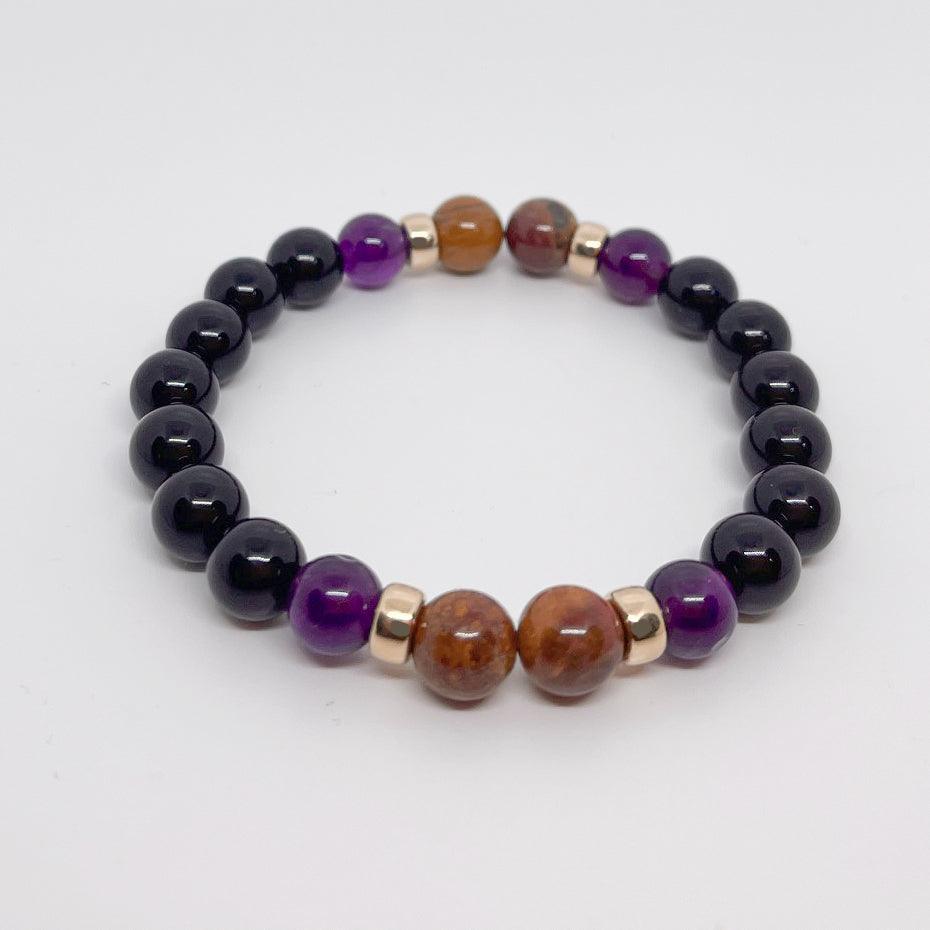 Stability and Serenity - Black Tourmaline & Petrified Wood Bracelet