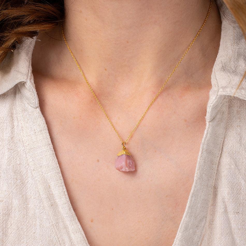 Raw Pink Opal Gold Dipped Necklace