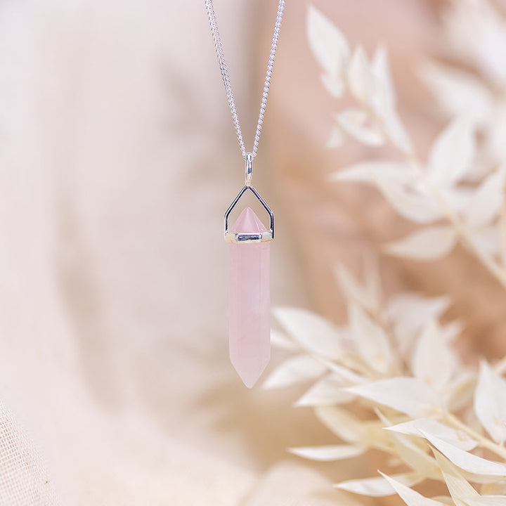 Sterling Silver Pendant - Rose Quartz Point 