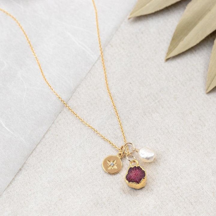 Ruby North Star Charm Necklace (July Birthstone)