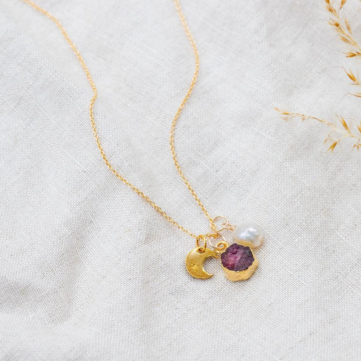 Ruby Crescent Moon Charm Necklace (July Birthstone)