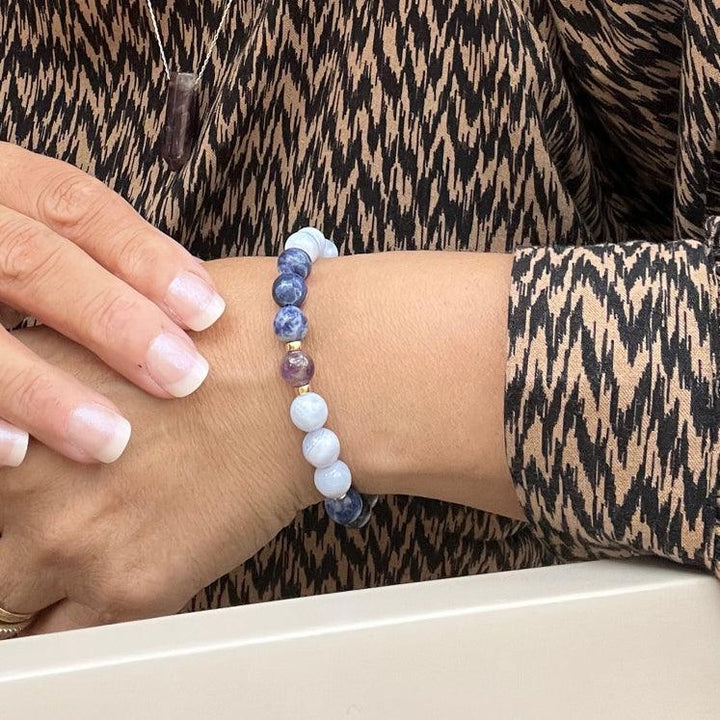 Tranquil Harmony - Sodalite, Blue Lace Agate, and Amethyst Bracelet