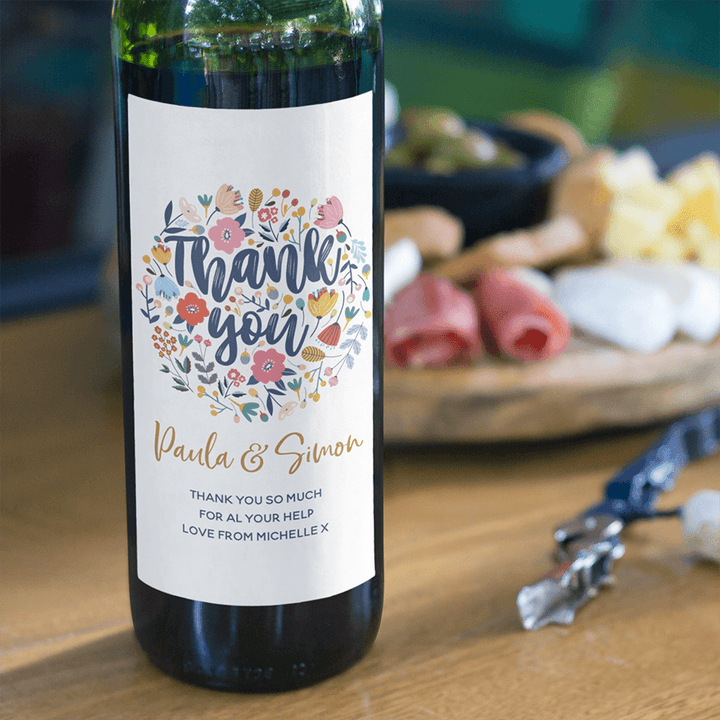 Personalised Thank You Flowers Wine Gift