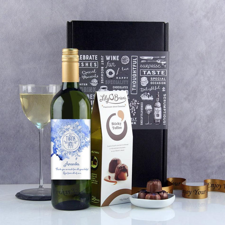 Personalised Vintage Blue Thank You Flowers Wine Gift