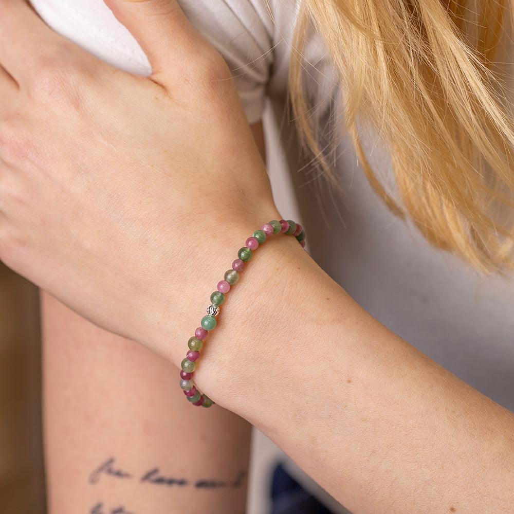 Tourmaline and Moss Agate Gemstone Bracelet 4mm