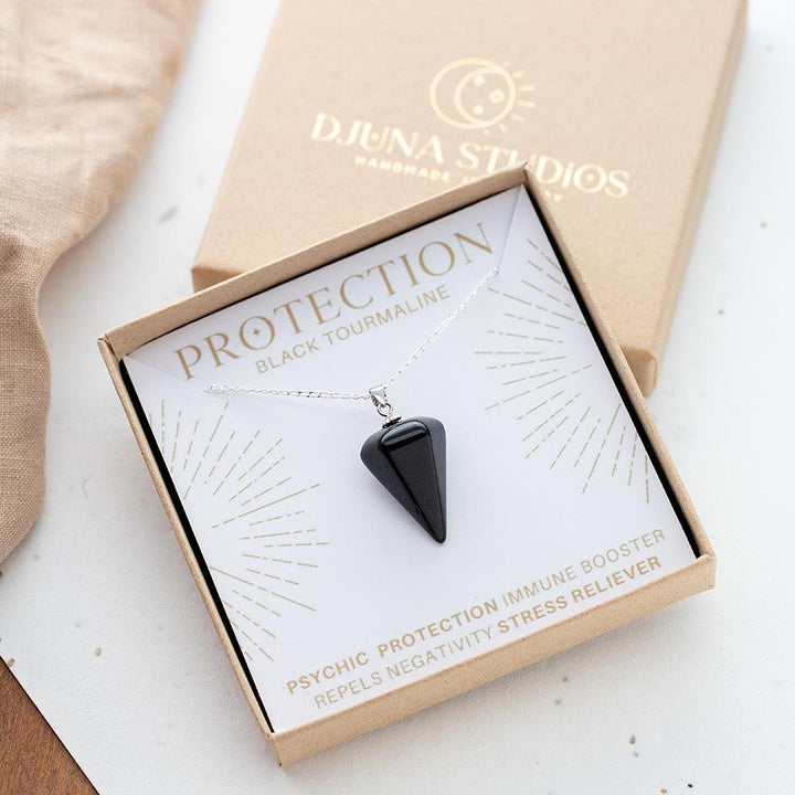 Black Tourmaline Pendulum Necklace for Protection