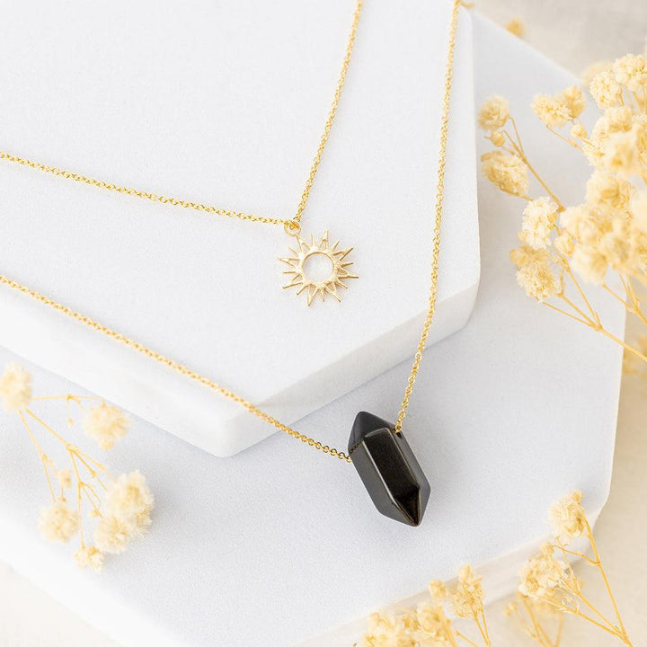 Black Tourmaline Necklace with Golden Sun