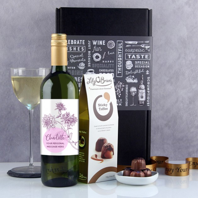 Hampers and Gifts to the UK - Send the Purple Dahlia Personalised Wine Gift 